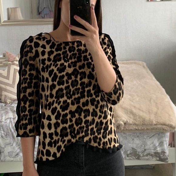 Zara Ruffled Print Leopard Print Top - Picture 6 of 11